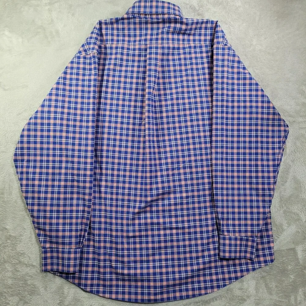 Brooks Brothers Dress Shirt Mens XL Blue Plaid Non Iron Stretch Button Down